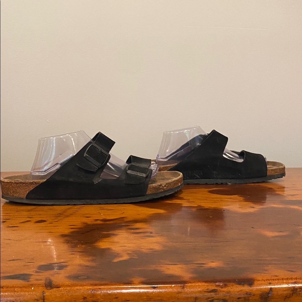 Birkenstock size 45 black suede Arizona slide slip on sandal double buckle